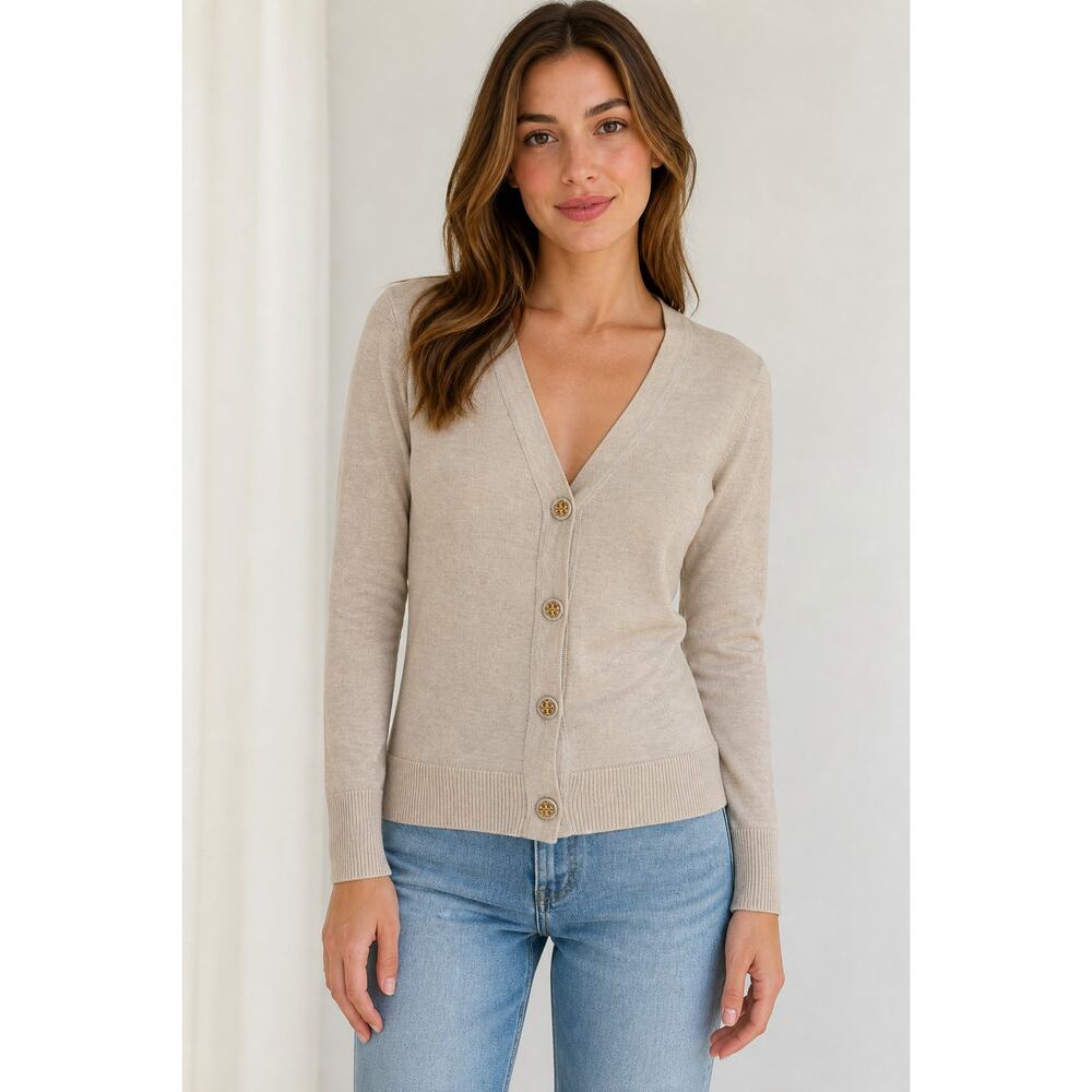 Tory Burch Beige Merino Wool Button Cardigan M - Picture 10 of 10